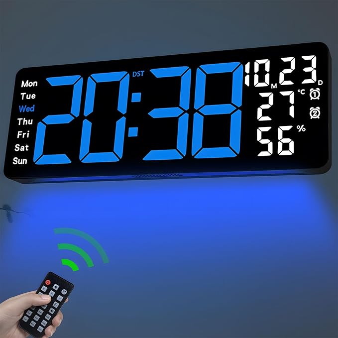 JoFomp 17.3" Large Digital Wall Clock, LED Digital Clock Large Display by JoFomp