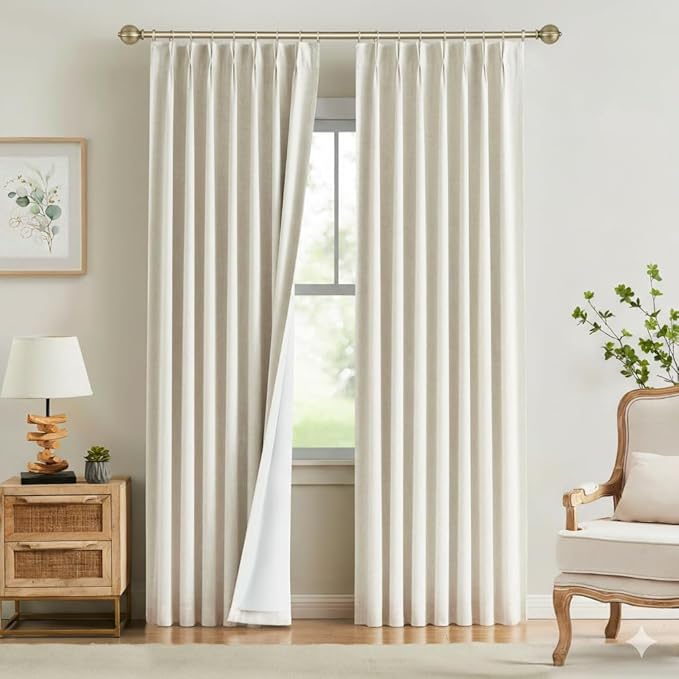 Kayne Studio Natural Pinch Pleated Full Blackout Curtains 112 Inch, Linen Blend by KayneStudio