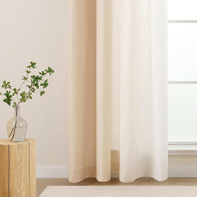L.Z.E Beige and White Ombre Privacy Curtains 63 Inch Length 2 Panels Set Tan - Image 5