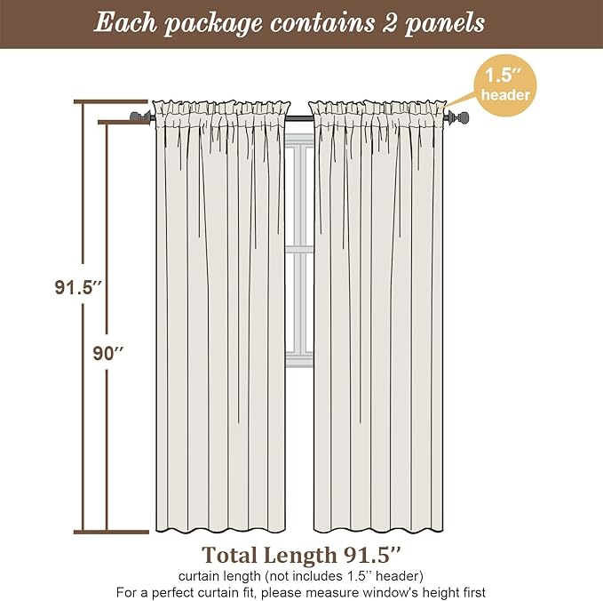 Chyhomenyc Roman Linen Blend Curtains 90 Inch Length 2 Panels Set, Light - Image 4