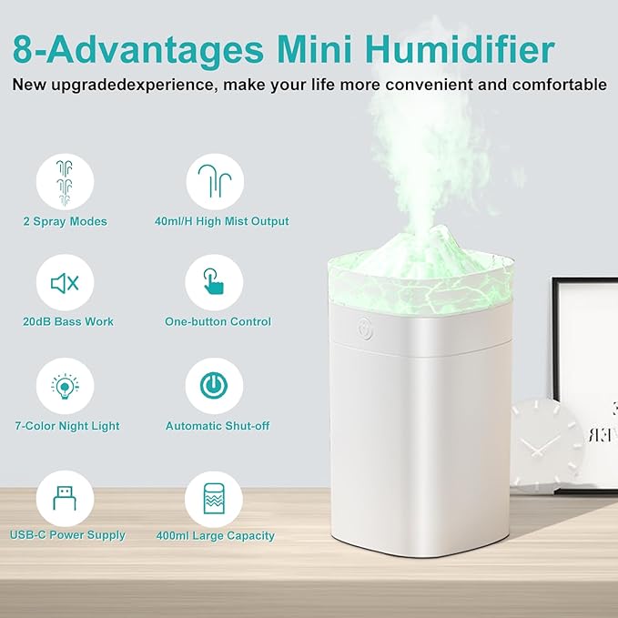 400ml Small Humidifier, Portable Mini Humidifier - Image 2