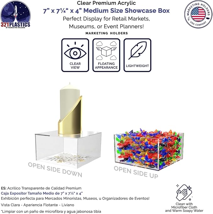 4 Pack Clear Acrylic Display Box Versatile 5 Sided Pedestal No Lid 7" x 7.25" x - Image 2