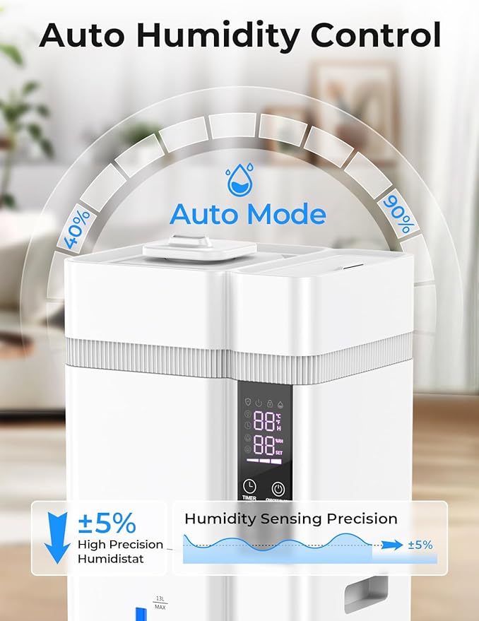 13L/3.43Gal Humidifier Large Room, 800ft² Coverage, 100H Runtime, Auto Humidity - Image 4