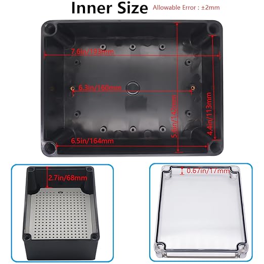 Junction Box, IP67 Waterproof ABS Black Project Box Clear Cover - Image 4