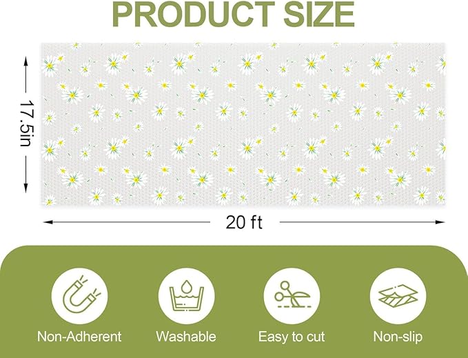 FEXIA Shelf Liner 17.5 Inch x 20 FT Daisy Non Slip Waterproof Cabinet and - Image 2