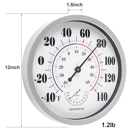 Indoor Outdoor Thermometer Wall Large Numbers Thermometer No Battery 12" - Image 3