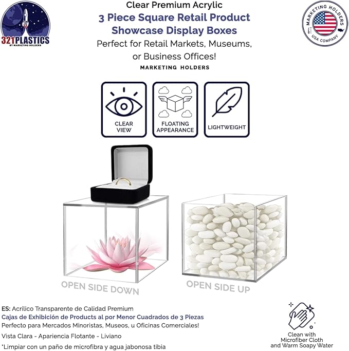 Acrylic Display Riser Boxes 3 Piece Clear Retail Product Riser 4" - Image 5