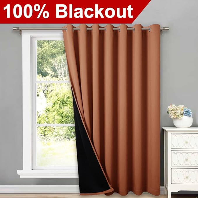 NICETOWN Burnt Orange 100% Blackout Patio Door Curtain, Super Heavy-Duty - Image 2
