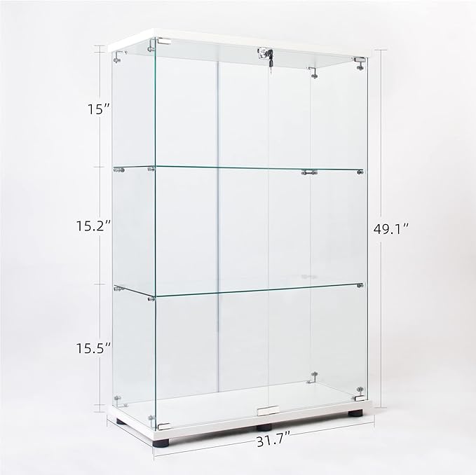 Yoluckea 3 Shelves Glass Display Cabinet - Image 3