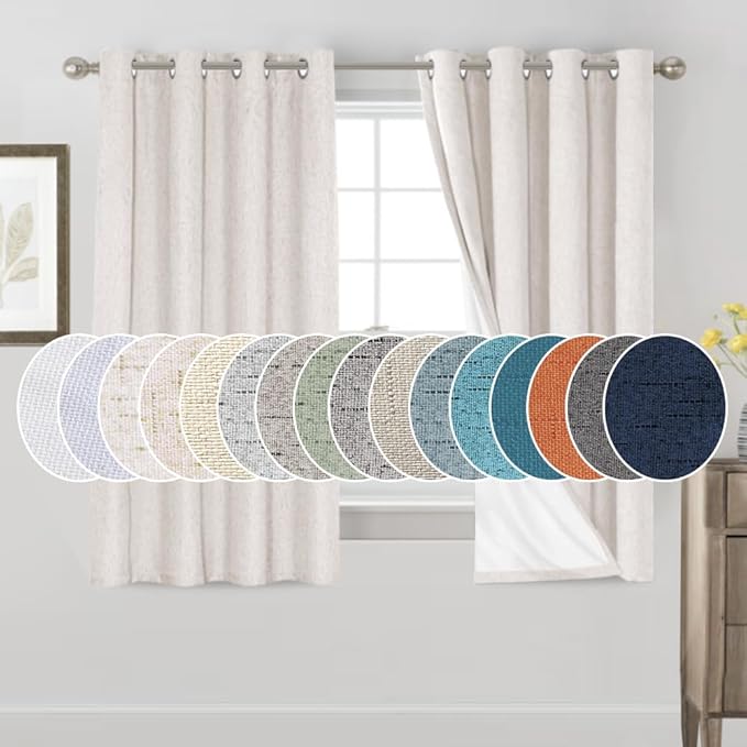 PrinceDeco Blackout Linen Curtains 64 Inch Curtains by PrinceDeco