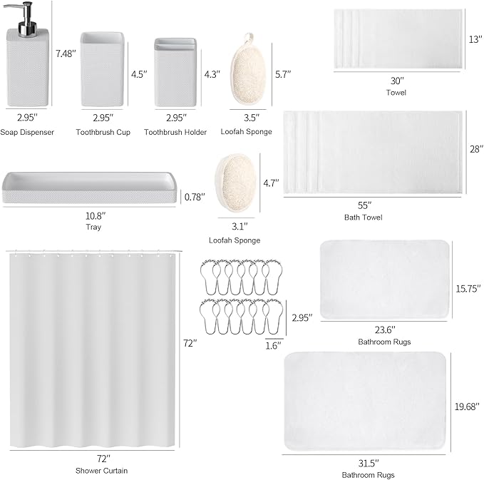 White Bathroom Set, Bath Towel Set, Natural Loofah Sponge, Soap Dispenser - Image 8
