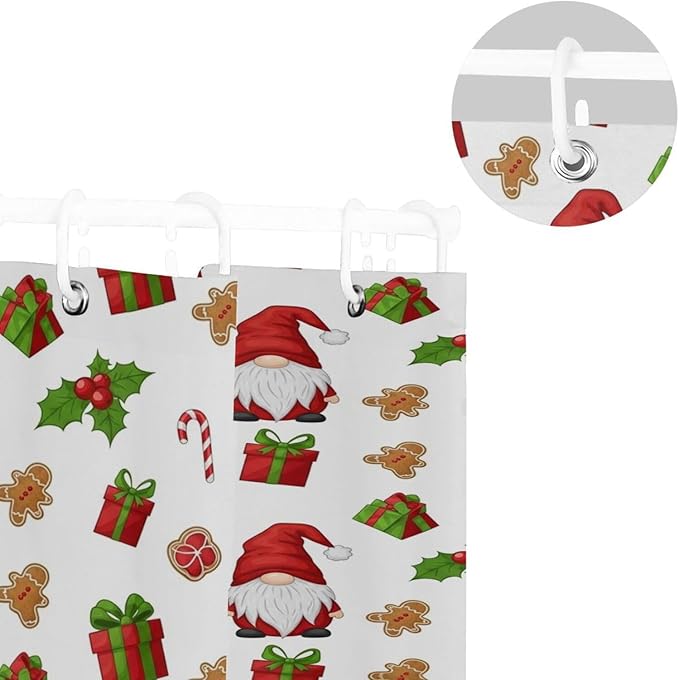 Christmas Gnome Santa White Shower Curtain Liner 72×72 inch - Image 5