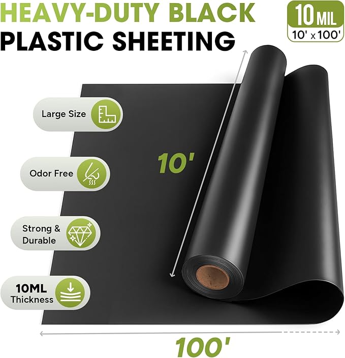 10 Mil Black Plastic Sheeting 10x100 FT – UV Protection Poly Sheeting - Image 3