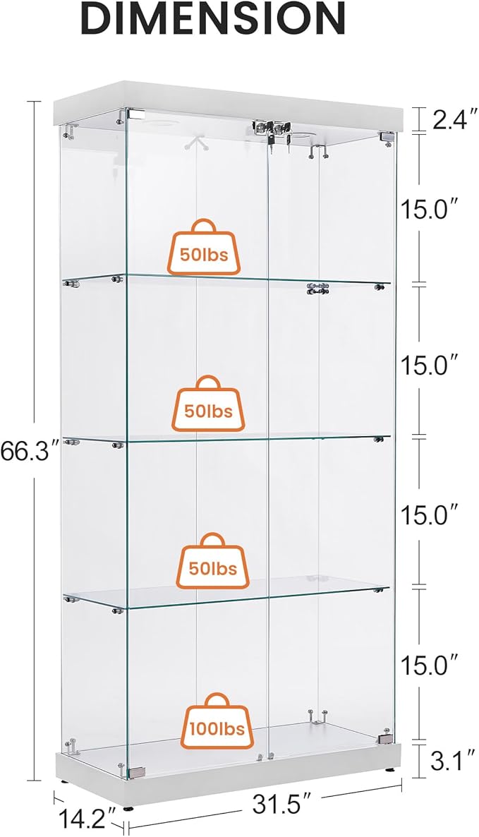 Yoluckea 4 Shelves Glass Display Cabinet - Image 2