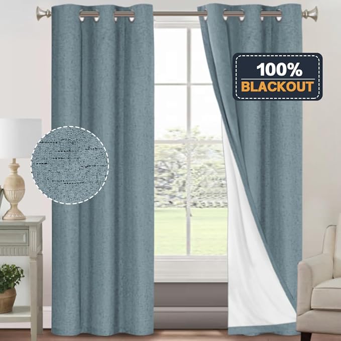 PrinceDeco 100% Blackout Linen Textured Curtains - Image 6