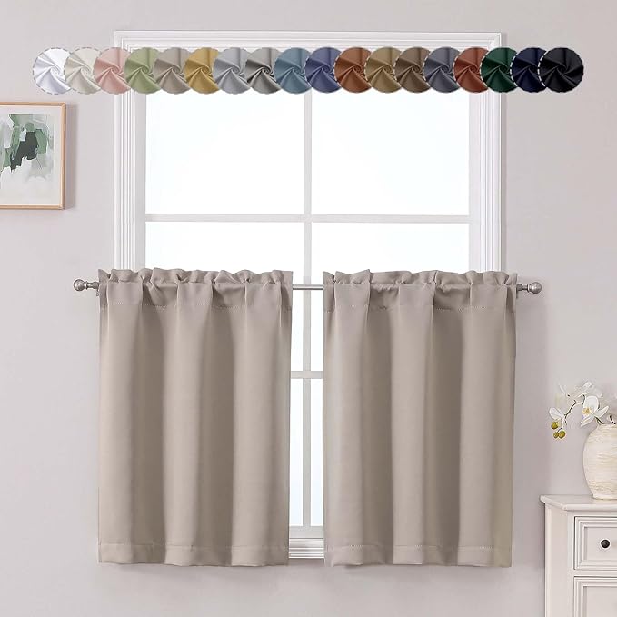 Chyhomenyc Stone Short Blackout Curtains 30 Inch Length, Small Kitchen Curtain by Chyhomenyc