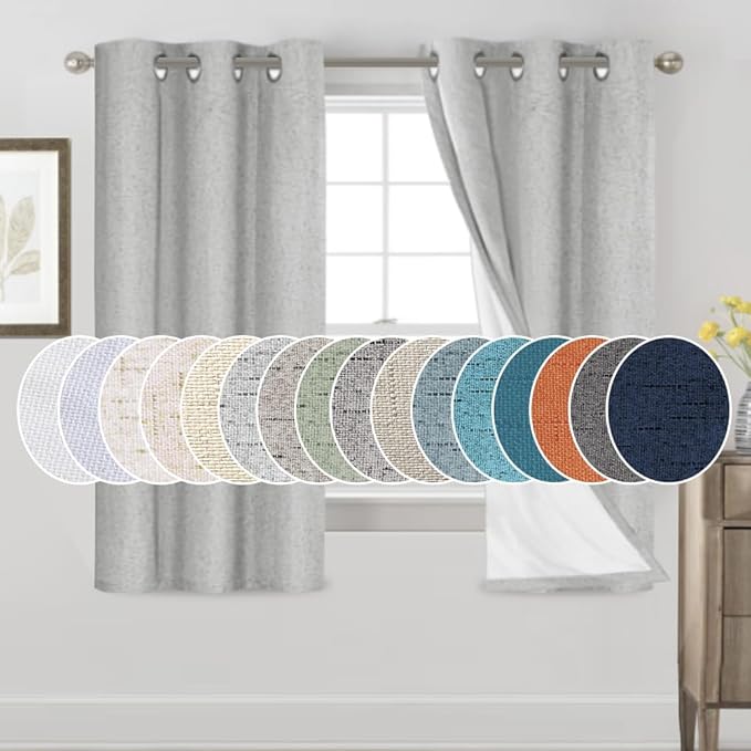 PrinceDeco Linen Texture Curtains Full Blackout Curtains 64 inch Long 2 Panels by PrinceDeco