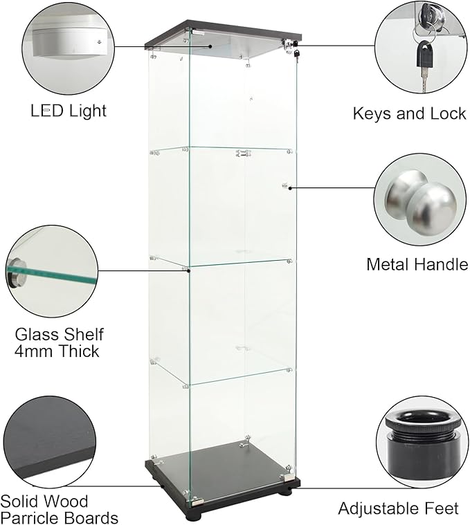 Yoluckea 4 Shelves Glass Display Cabinet - Image 6