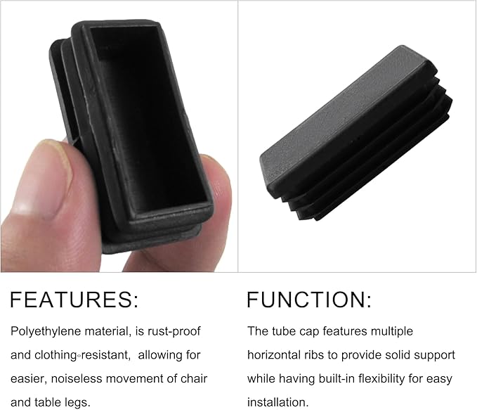 METALLIXITY Rectangle End Caps 4Pcs, Plastic Rectangle Tube Inserts Threaded - Image 4