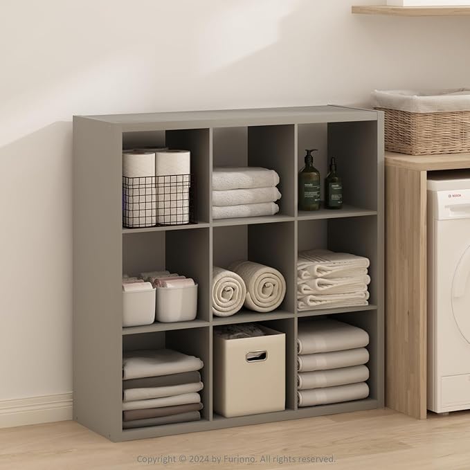 Furinno Simple Cube Storage Organizer, 9-Cube Display Shelf, Open Back Shelving - Image 2