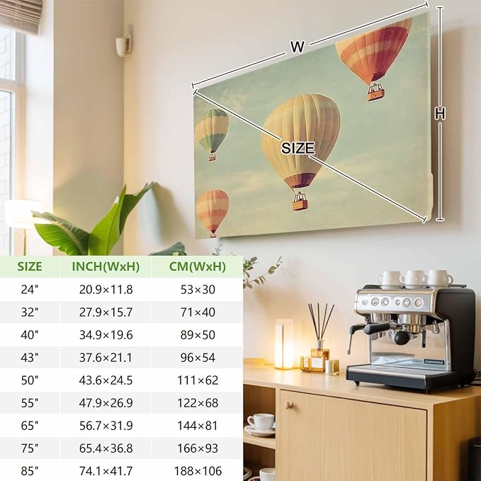 Blue Sky Retro Hot Air Balloon Indoor TV Cover, Elastic TV Screen Protector - Image 3