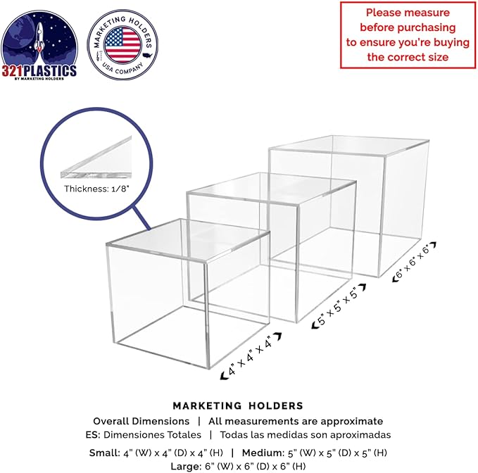 Acrylic Display Riser Boxes 3 Piece Clear Retail Product Riser 4" - Image 7