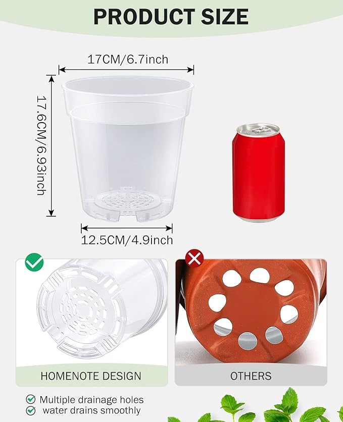 homenote Clear Nursery Pots for Plants, 6.7 Inch Plant Pot for Planting Plastic - Image 2