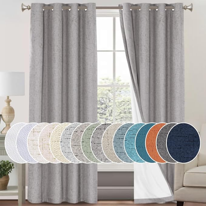 Linen Textured 100% Blackout Curtains by PrinceDeco