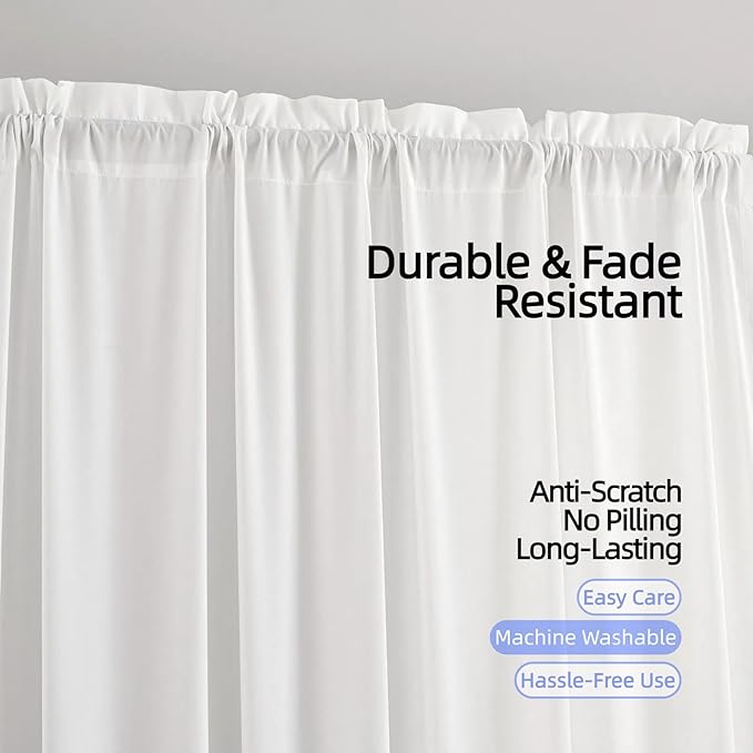 Sheer Curtains 45 inch Length 2 Panels White Semi-Sheer Rod Pocket Drapes - Image 3