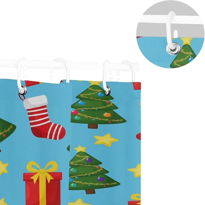 Christmas Santa Tree Blue Shower Curtain Liner 72×72 inch - Image 5