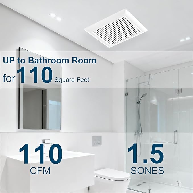 Bathroom Exhaust Fan 110 CFM 1.5 Sone, 4 Inch Duct, Quiet Energy Saving - Image 2