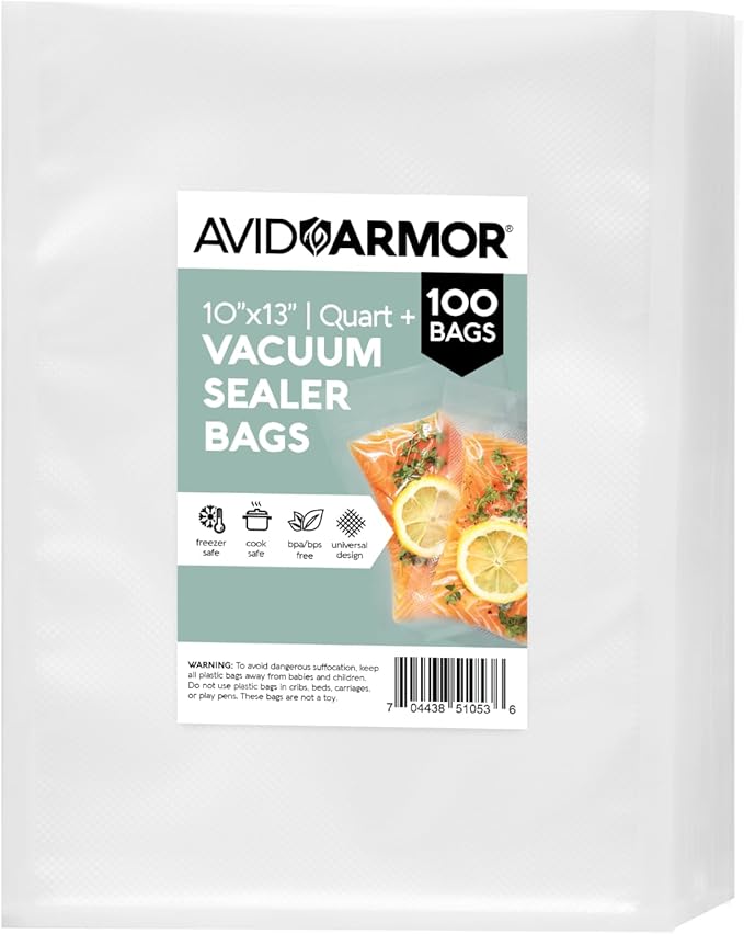 Avid Armor Vacuum Sealer Bags QUART PLUS Size 10"x13" 100 Pack by AvidArmor