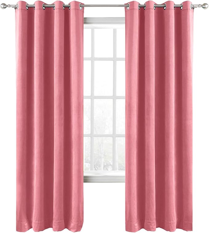 ChadMade Blackout Lined Premium Velvet Curtain Rose 84Wx102L Inch, Eyelet by ChadMade