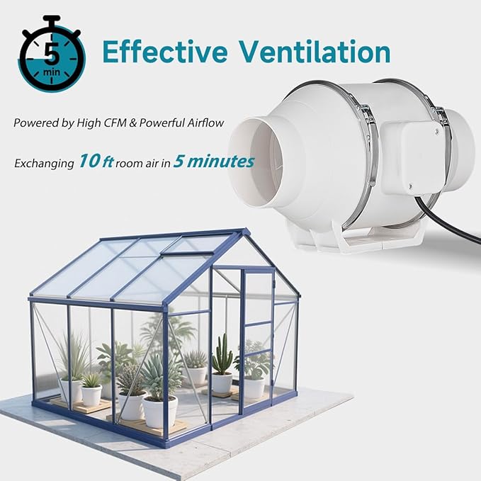 modunful 6 Inch Duct Fan with Switch Inline Ventilation Exhaust Fan 3-pin - Image 4