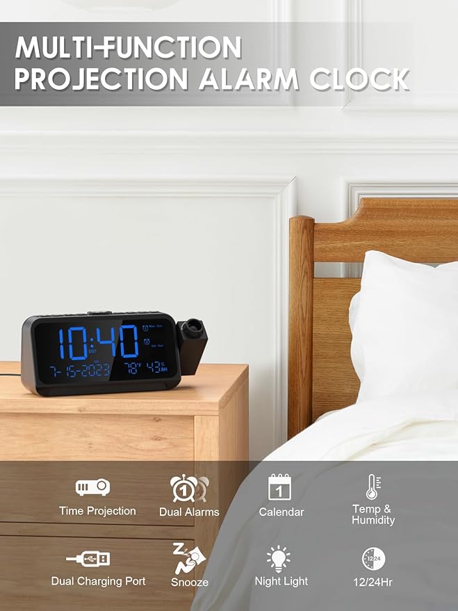 ROCAM Projection Alarm Clock for Bedroom Ceiling, Digital Clock - Image 2