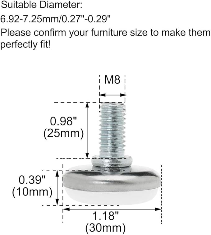 uxcell M8 x 25 x 30mm Screw on Furniture Glide Leveling Feet Floor Protector - Image 2