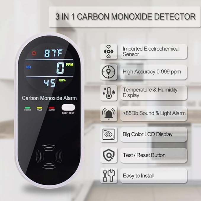 3 in 1 Carbon Monoxide Detector, KH Alert Portable Carbon Monoxide Detectors - Image 3