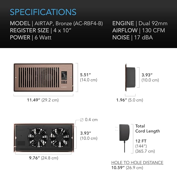 AC Infinity AIRTAP T4 Bronze, Register Booster Fan - Image 6