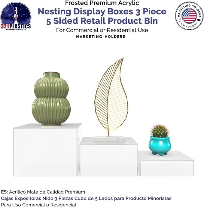 3 Piece Acrylic Display Boxes Retail Frosted Product Riser 2" - Image 5