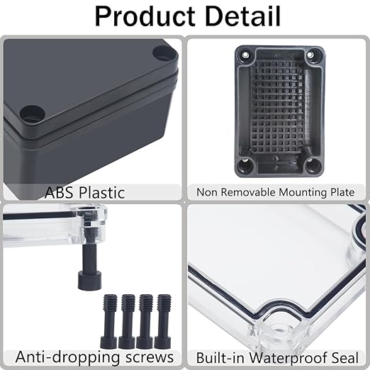 Junction Box, IP67 Waterproof ABS Black Project Box Clear Cover - Image 3