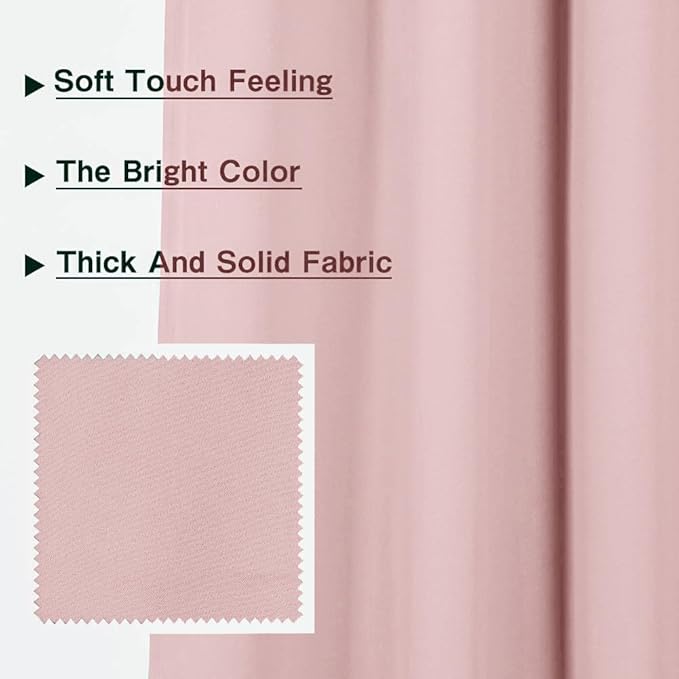 MYSKY HOME Pink Curtains for Living Room, 80 Inch Long Grommet Room Darkening - Image 4