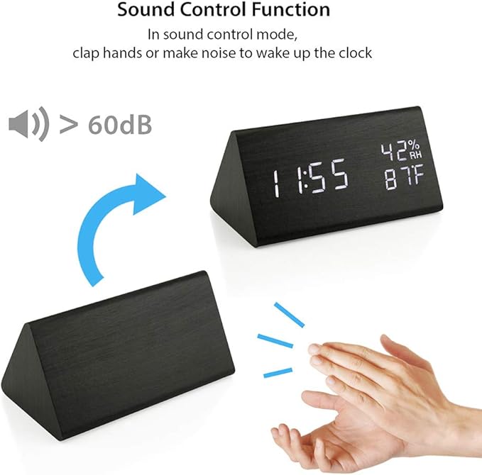 OCT17 Wooden Alarm Clock, Smart LED Digital Clock - Image 6