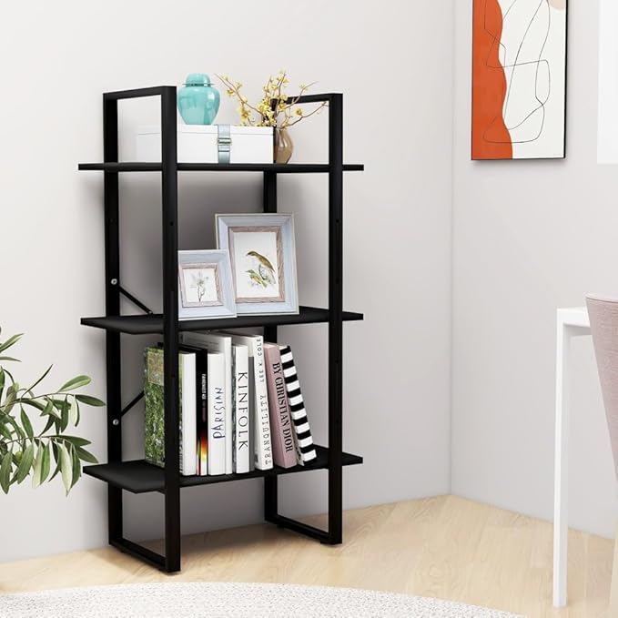 Black Metal Storage Shelf 11.8 x 23.6 x 41.3 in Matte Engineered Wood Bookcase - Image 4