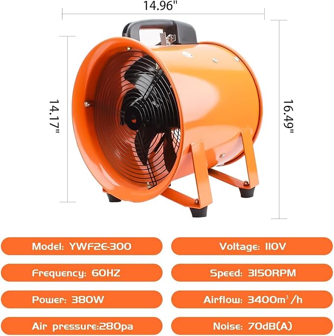 dreamdragon 12-Inch High-Velocity Portable Utility Blower Fan, Industrial - Image 3