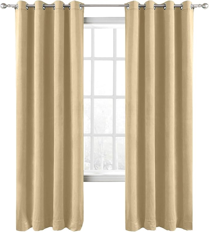ChadMade Blackout Lined Premium Velvet Curtain Cream 50Wx120L Inch, Eyelet by ChadMade