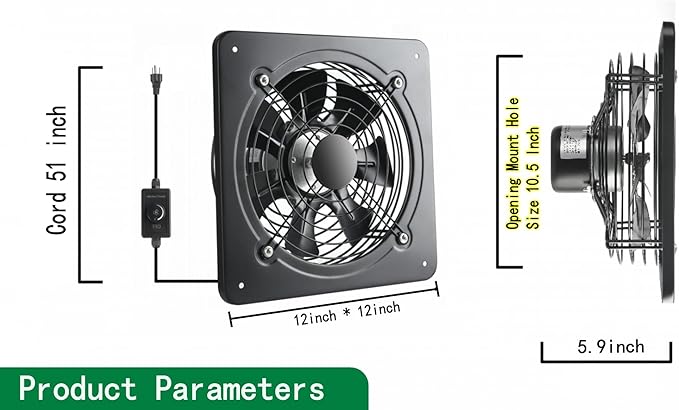 12 Inch Wall Window Exhaust Fan Wall Mounted Ventilation 720 CFM Basement - Image 3