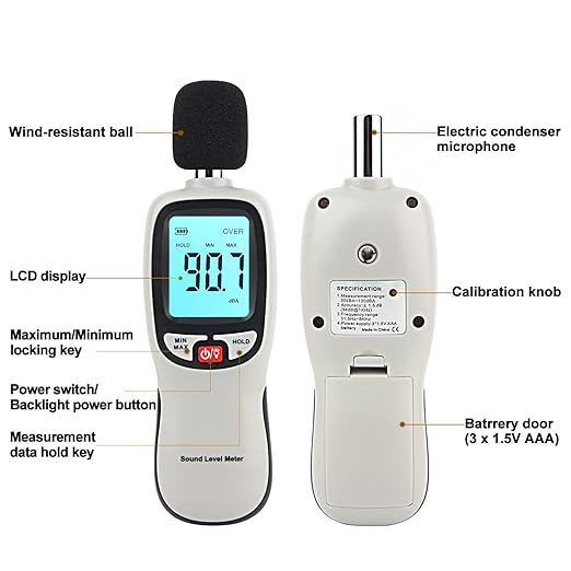 Decibel Meter Sound Level Reader 30-130dB, Hand-held Sound Noise Meter - Image 3