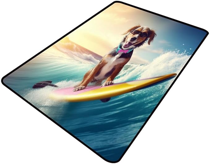 Area Rug, Surfing Dog Pattern Printing Lightweight Area Rugs Fade Resistant by Snarena