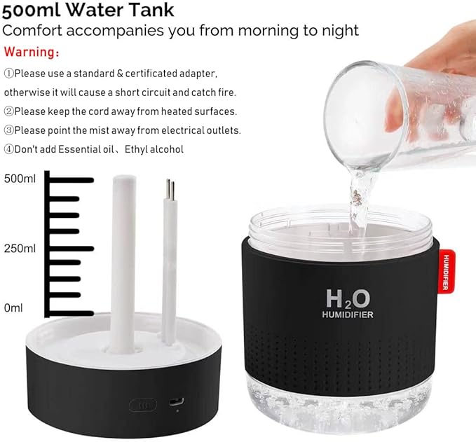 Portable Mini Cool Mist Humidifier, 500ml USB Personal Desktop Humidifier - Image 5