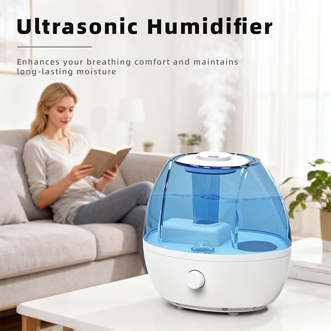 KVM Ultrasonic Cool Mist Humidifier, Quiet Air Humidifiers - Image 2